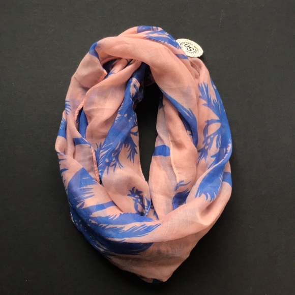 SO Accessories - Palm Trees Peachy Pink Blue Infinity Scarf